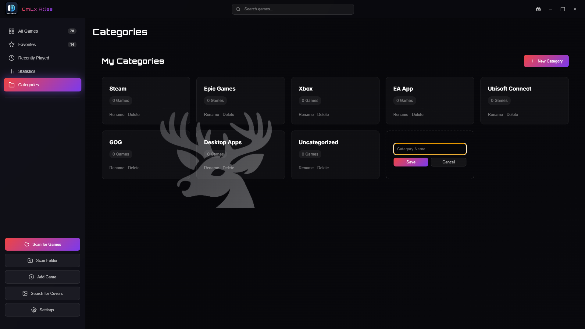 Atlas Launcher Categories Screen